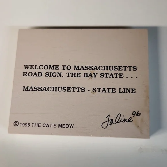 Vtg. 1996 The Cat's Meow Welcome to Massachusetts Road sign 2 3/4" x 2 1/4" - Picture 2 of 6
